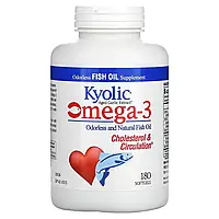 Kyolic, Aged Garlic Extract, омега-3, підтримка рівня холестерину та здорового кровообігу, 180 капсу ...
