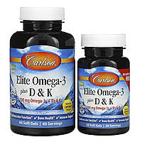 Carlson Labs, Elite Omega-3 Plus D & K, Natural Lemon Flavor, 60 + 30 Free Soft Gels