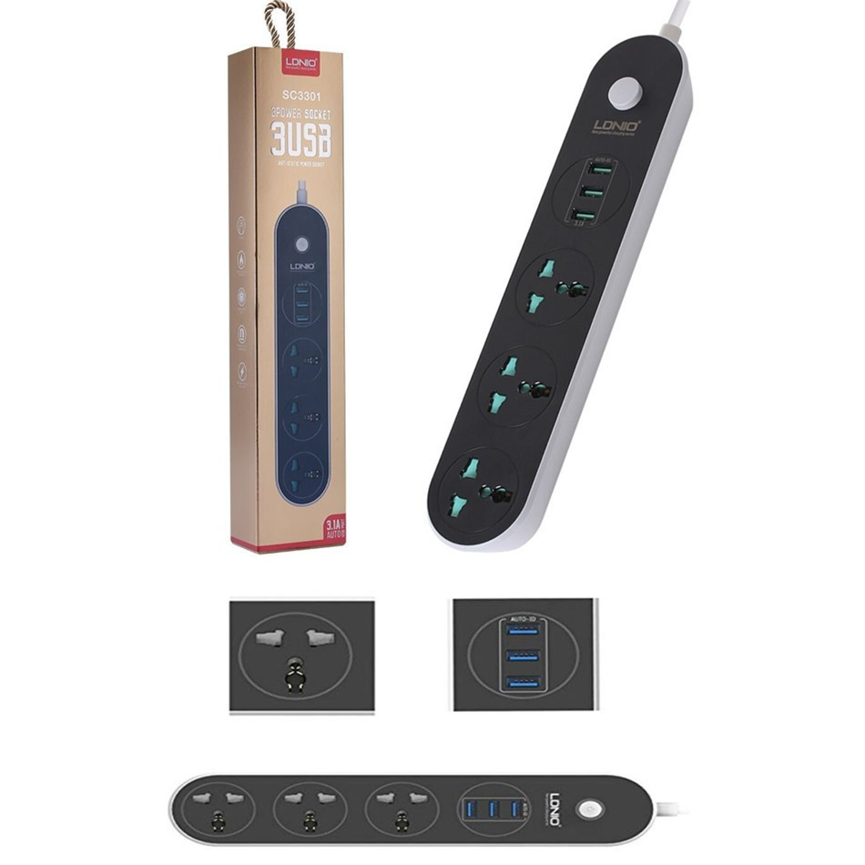 Подовжувач з USB роз'ємом Ldnio 3-USB Power Socket 3,1 A (SE3330) SC3301, фото 1