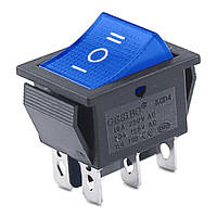 Переключатель клавишный КП-51-220В 6 контактов, 3 положения с фиксацией "вкл-выкл-вкл", без подсветки, синий