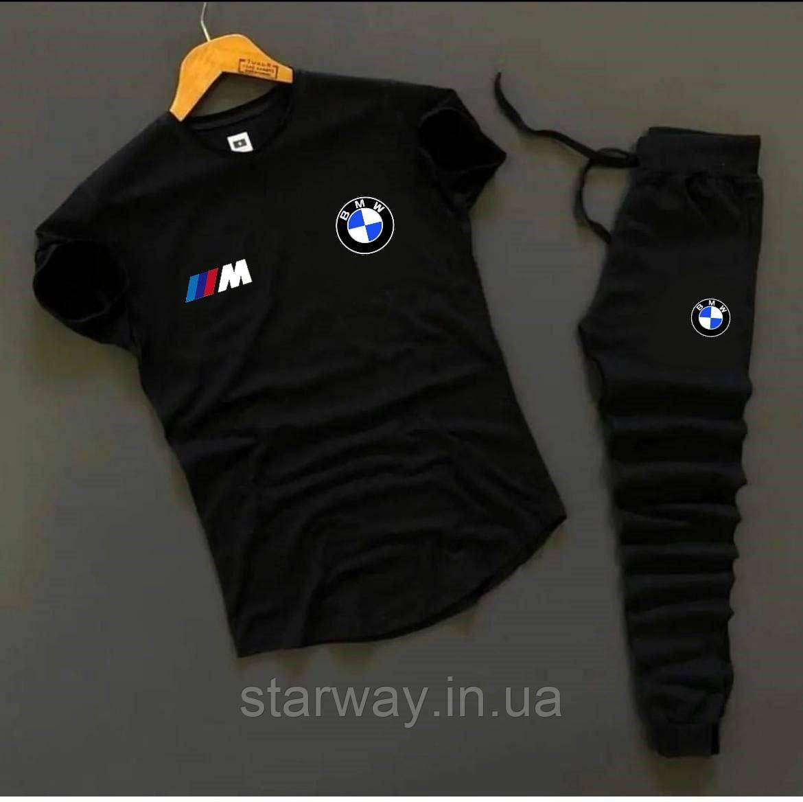 Чоловічий спортивний чорний костюм футболка та штани bmw