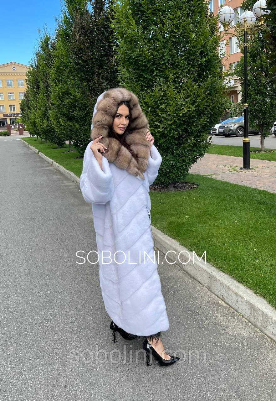 Шуба з нірки з куницею в довжині 135 см, фото 1