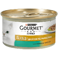 Gourmet Gold 85 гр "Двойное Удовольствие". Кусочки в подливе Кролик с Печенью-корм для взрослых котов