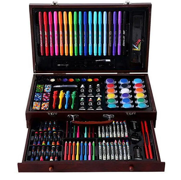 Набір для творчості у дерев'яній валізі 130 предметів | Набір для малювання