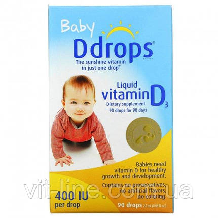 Ddrops Рідкий вітамін D3 для дітей, 400 МО, (2.5 мл), 90 крапель, фото 2