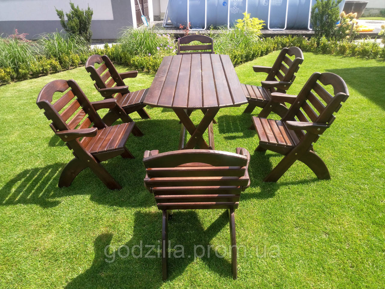 Садові меблі стіл і крісла 6 штук з масиву сосни, Відео ютуб, фото 1