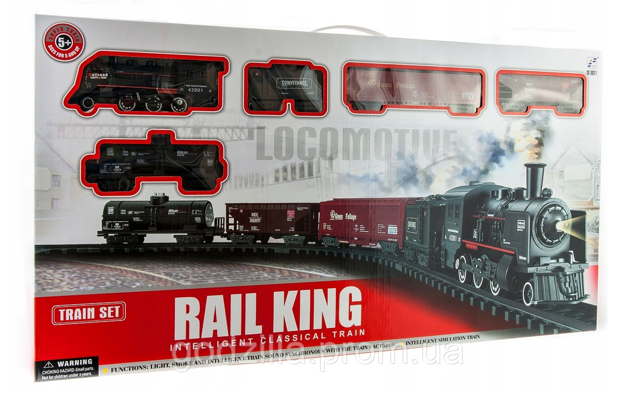 Дитяча залізниця Великий Колекційний торговий поїзд з ліхтарем і димом Roil King, фото 1