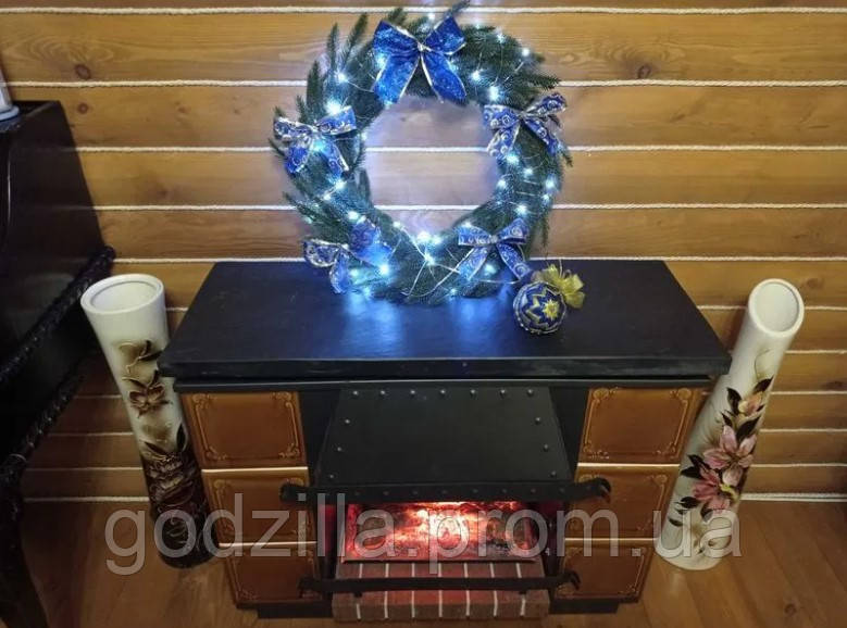 Новорічний вінок різдвяний декор з гирляндою, діаметр 55 см з подарком, фото 1