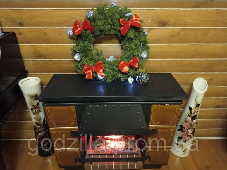 Новорічний вінок різдвяний декор з гирляндою, діаметр 55 см з подарком, фото 1