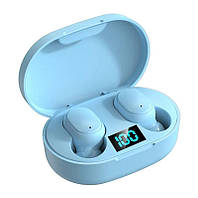 Вакуумные беспроводные наушники E7S с микрофоном голубые с экраном в стиле Airdots