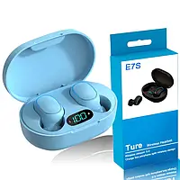 E7S Вакуумные беспроводные наушники с микрофоном голубые с экраном в стиле Airdots