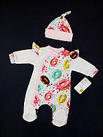 Комплект для новонароджених (чоловічок та шапочка) кулір HappyTot Sweetie  62см білий з рожевим 941к
