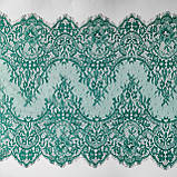 Ажурне французьке мереживо шантильї (з війками) зеленого кольору шир.46 см., довжина 2,9 м, фото 2