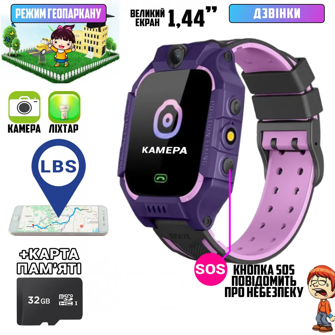 Розумні дитячі , сенсорні годинник Smart годинник дитячі з GPS Q19, Sim card + камера червоні з синім