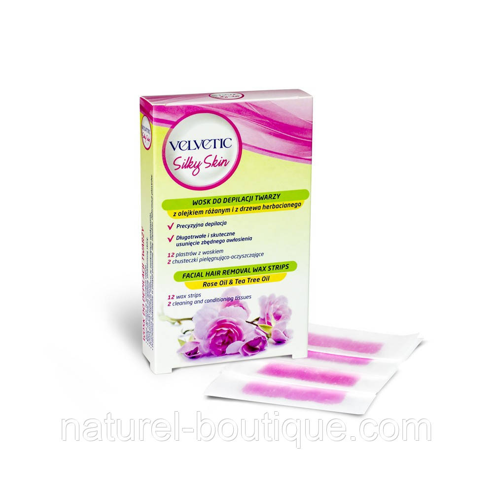 Воскові смужки VELVETIC Silky Skin для депіляції обличчя Троянда