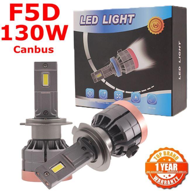 Світлодіодні LED автолампи F5D H7 130W 13000LM 6500K з обманкою (Canbus)