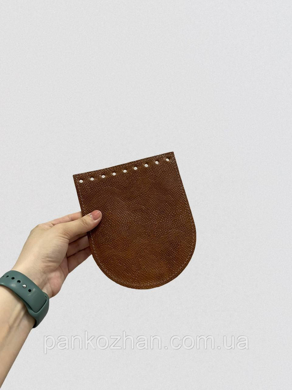 Клапан зі шкіри для в'язаної сумки форма овал М, 17х14 см, фото 1