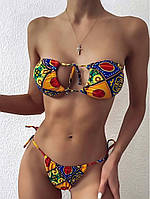 Жіночий стильний Роздільний купальник, Пляжний з високою посадкою модний з Пуш ап Оранжевий Різнокольоровий