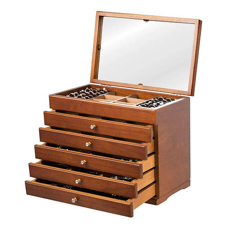 Дерев'яна скринька-органайзер Wooden Collection для прикрас, різальна кришка, 5 рівнів, фото 1
