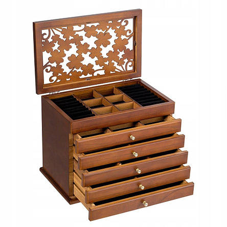 Дерев'яна скринька-органайзер Wooden Collection для прикрас, різальна кришка, 5 рівнів, фото 1
