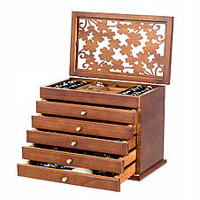 Дерев'яна скринька-органайзер Wooden Collection для прикрас, різальна кришка, 5 рівнів, фото 3