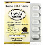 LactoBif Probiotic Пробиотики ЛактоБиф для взрослых в растительных капсулах, California Gold Nutrition, 60 шт