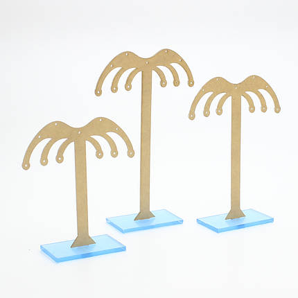 Стойка пластик пальма под серьги и украшения набор 3 штуки акрил высота 13 см 11 см 9 см под дерево, фото 2