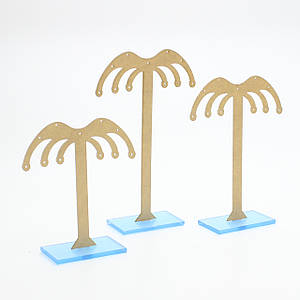 Стойка пластик пальма под серьги и украшения набор 3 штуки акрил высота 13 см 11 см 9 см под дерево
