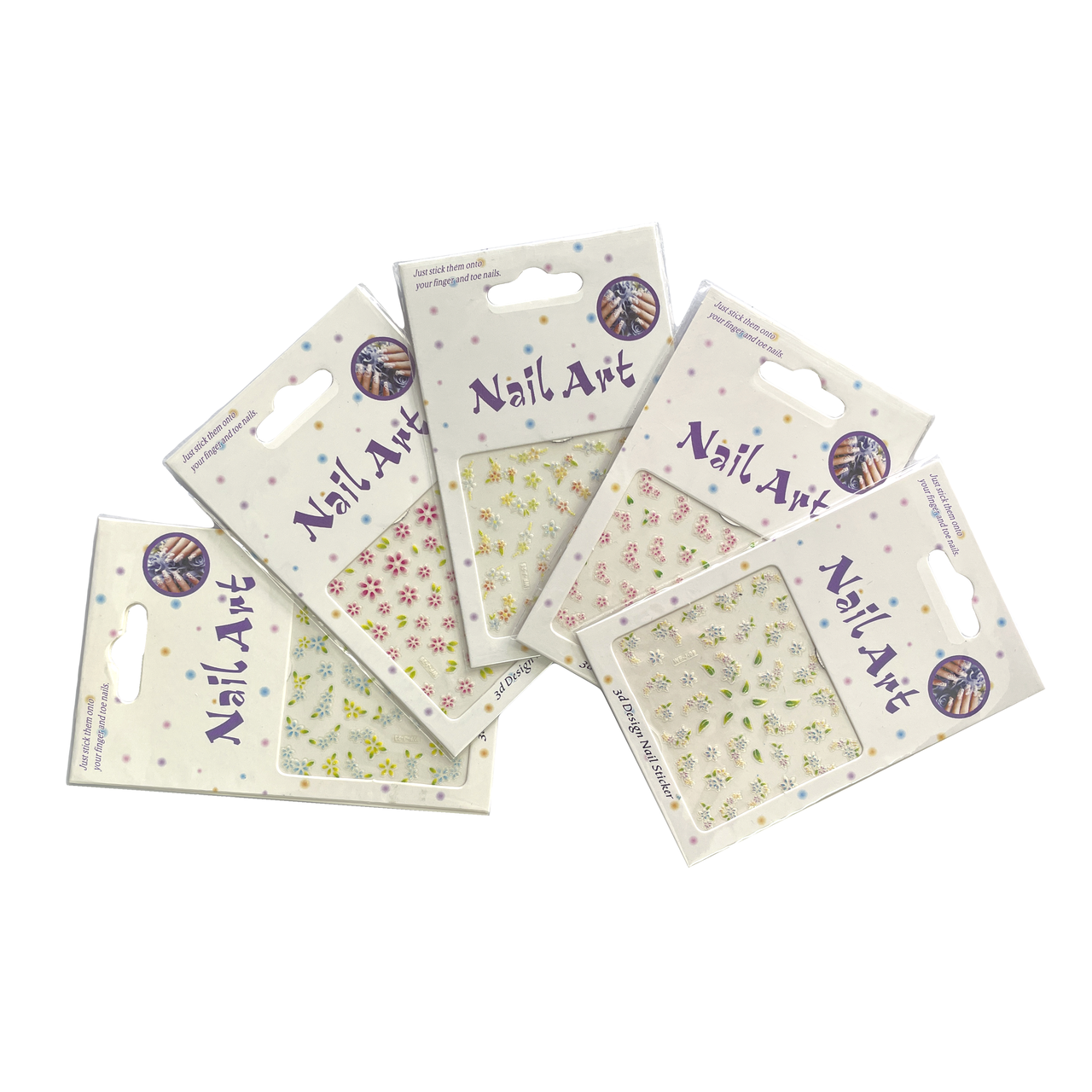 Наклейки для нігтів 3D Nail Art Кольорові (5 шт. в асортименті)