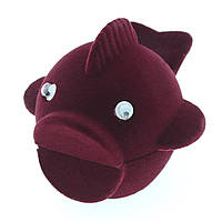 Футляр рыбка круглая бордовый бархатный для ювелирных изделий под кольцо или украшения размер 6х5х6 см