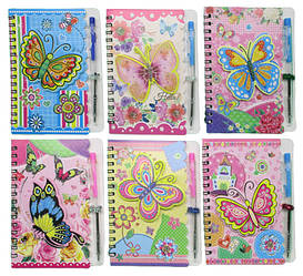 Блокнот "Метелики 3D" на спіралі з ручкою, 36 аркушів, А6, лінія
