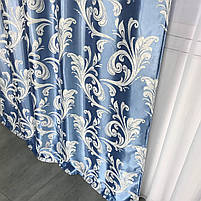 Штори велюр блекаут вензель блакитні з білим шифоновим тюлем ALBO (SHTN-202-6), фото 2