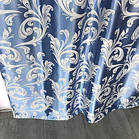 Штори велюр блекаут вензель блакитні з білим шифоновим тюлем ALBO (SHTN-202-6), фото 5