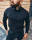 Чоловіча класична сорочка чорна бавовна однотонна з класичним комірцем, фото 2