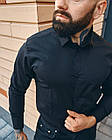 Чоловіча класична сорочка чорна бавовна однотонна з класичним комірцем, фото 4