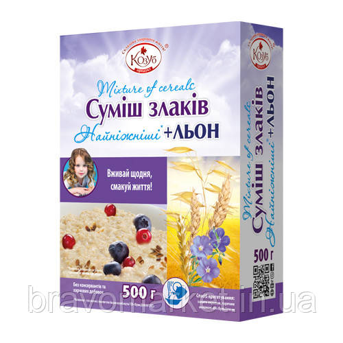Пластівці суміш злаків Найніжніші + льон миттєвого приготування  500 г ТМ Козуб, фото 1