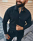 Чоловіча класична сорочка чорна бавовна в дрібний горошок однотонна з класичним коміром, фото 2