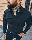Чоловіча класична сорочка чорна бавовна в дрібний горошок однотонна з класичним коміром, фото 6