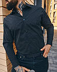Чоловіча класична сорочка чорна бавовна в дрібний горошок однотонна з класичним коміром, фото 7
