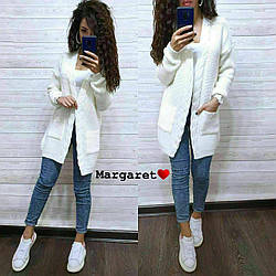 Жіночий в'язаний кардиган з кишенями та візерунком коса (р. 42-46) 9KA177