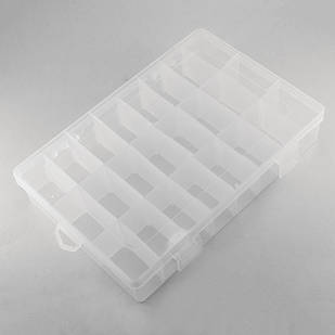 Контейнер Органайзер для Бісера та Бусин Пластиковий Безбарвний Прямокутний, 24 відділення, 200x140x40 мм