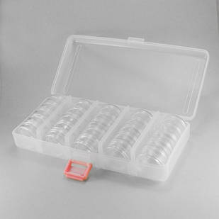 Контейнер для Бісера та Бусин, Пластик, Безбарвний, Прямокутний, 25 баночок/набір, Розмір: 19x8.5х3.5см, 1 шт