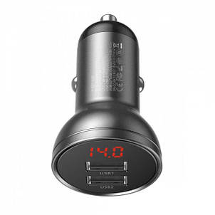 АЗП Baseus Digital Display Dual USB 4.8A Car Charger 24W Grey ( М'ята упаковка ), фото 1