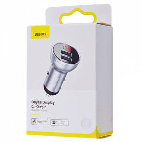 АЗП Baseus Digital Display Dual USB 4.8A Car Charger 24W Grey ( М'ята упаковка ), фото 4
