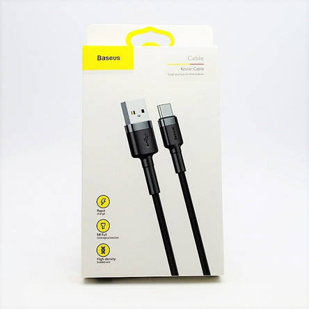 Кабель Baseus cafule Cable USB For Type-C 3A 0.5M Gray + Black ( М'ята упаковка ), фото 3