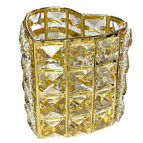 Металева підставка (органайзер) — склянка з кристалами та перлами для пензлів і пилок Золото серце No52