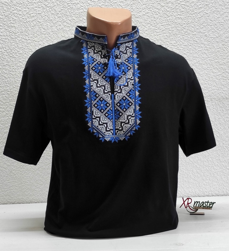 Футболка з вишивкою Волошкове поле на чорному, футболка вишивка, футболка вишиванка, футболка з вишиванкою, футболка вишита, фото 1