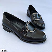 Женские черные кожаные туфли -лоферы 39 р-р