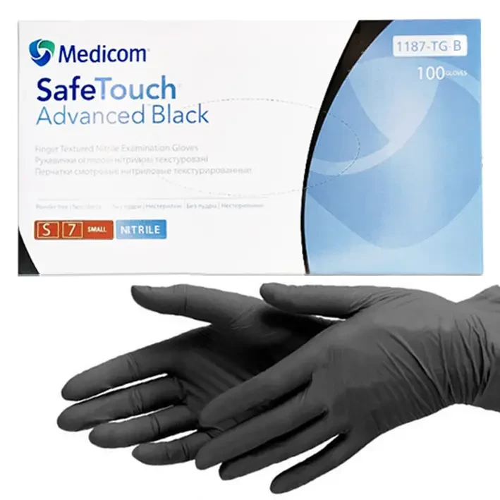 Рукавички оглядові нітрилові текстуровані SafeTouch® Advanced™ Black чорні (3.3 г) розмір S