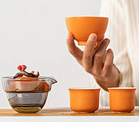 Чайний набір портативний складний гайвань та 2 чашки, фото 2